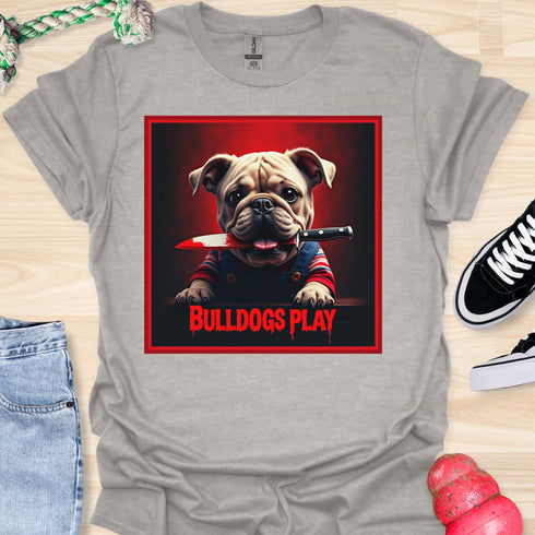 Bulldogs Play - Halloween - V2- Baby Bulldog with Knife in Mouth T-Shirt